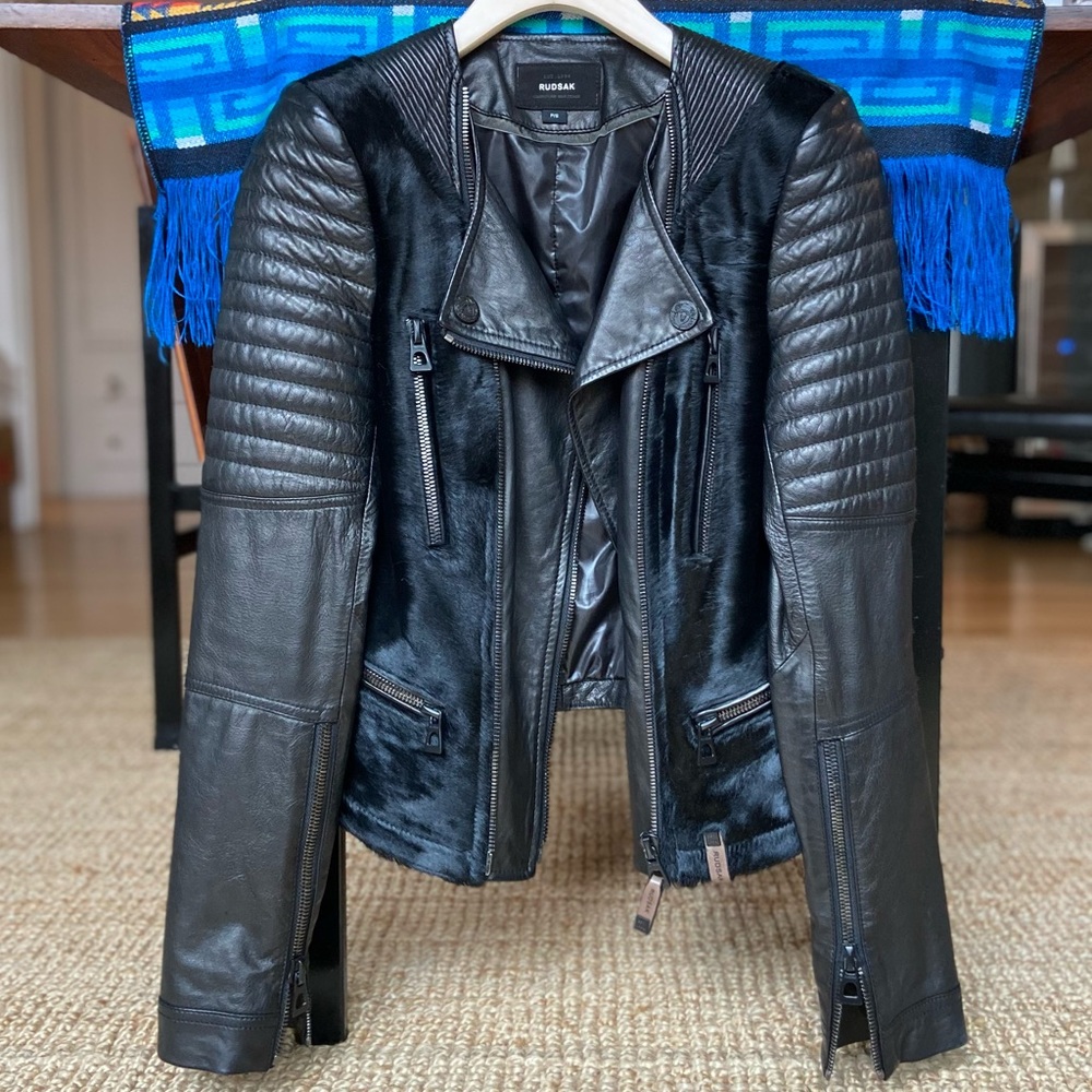 NWOT Rudsak Leather Moto Jacket with Fur - P / S